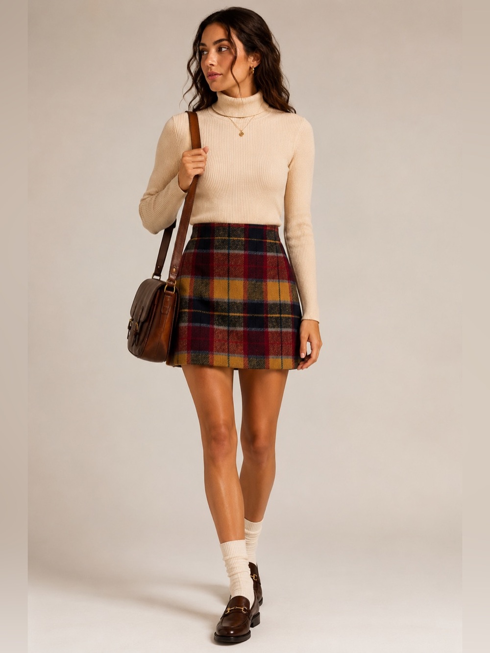 RIHOAS Plaid Mini Skirt Medium NWT tartan Preppy Dark Acadamia old money Fall B6